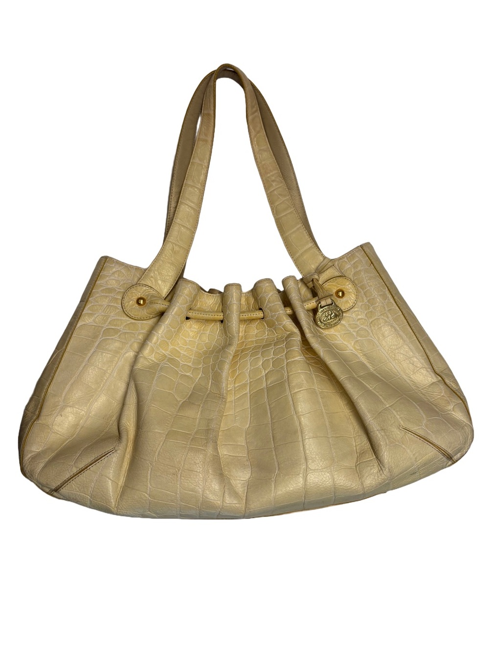 Brahmin Rare Elizabeth Grotto Croc Satchel Shoulder Bag in Butter Yellow